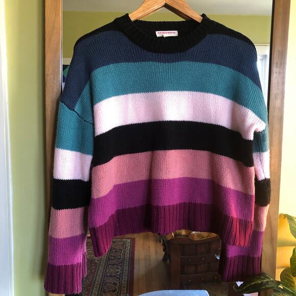 Purple Snow Knit Sweater Women's Size Large Striped Long Sleeve Preppy Boho - Picture 1 of 10
